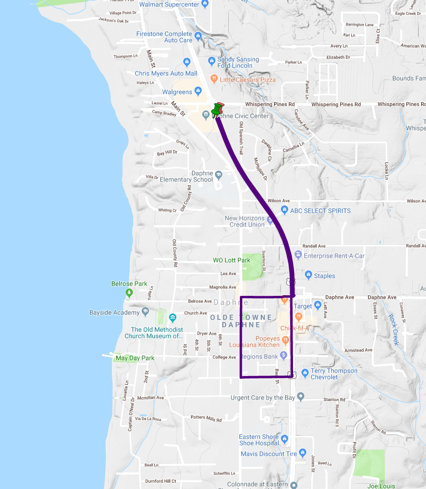 Daphne, AL Mardi Gras Parade Route Map